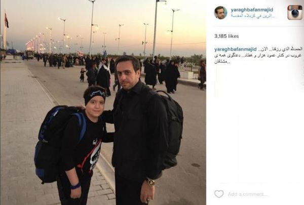 عکس/ مجری تلویزیون و فرزندش در راه کربلا